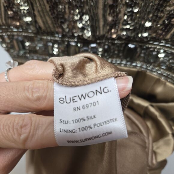 Sue Wong Dress Womens 4 Brown Silk Sleeveless Sequin Bead Nocturne Cocktail Deco - Picture 9 of 13